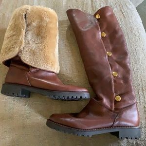 Michael Kors brown leather boots fur lined sz 7